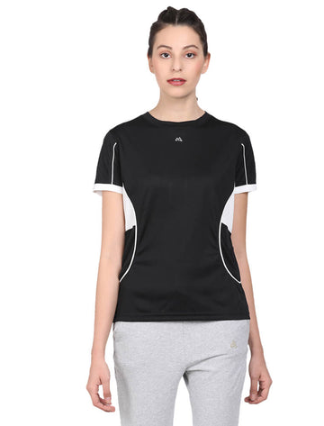 Women Activewear Round Neck Half Sleeve T-Shirt - Black