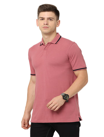 Men Polo Plain Rich Cotton T-Shirt - Dusky Rose