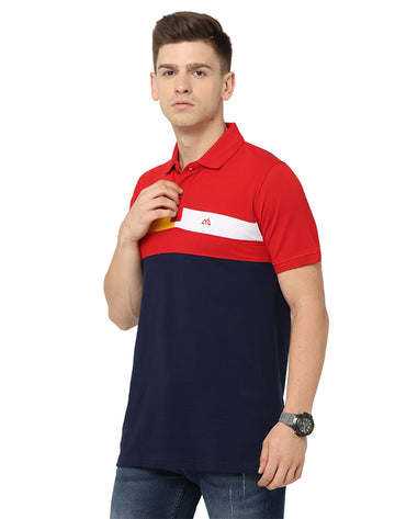 Men Polo Plain Rich Cotton T-Shirt - Red/Navy