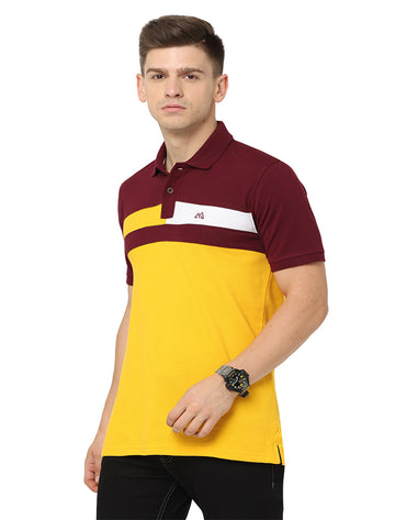 Men Polo Plain Rich Cotton T-Shirt - Dark maroon & Yellow