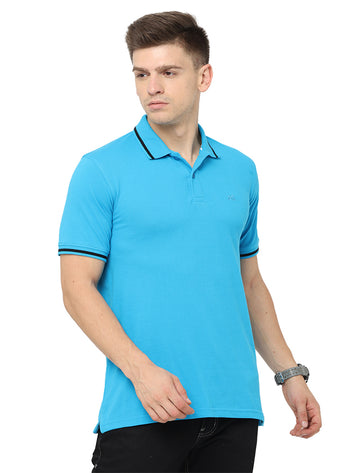 Men Polo Plain Rich Cotton T-Shirt - Blue