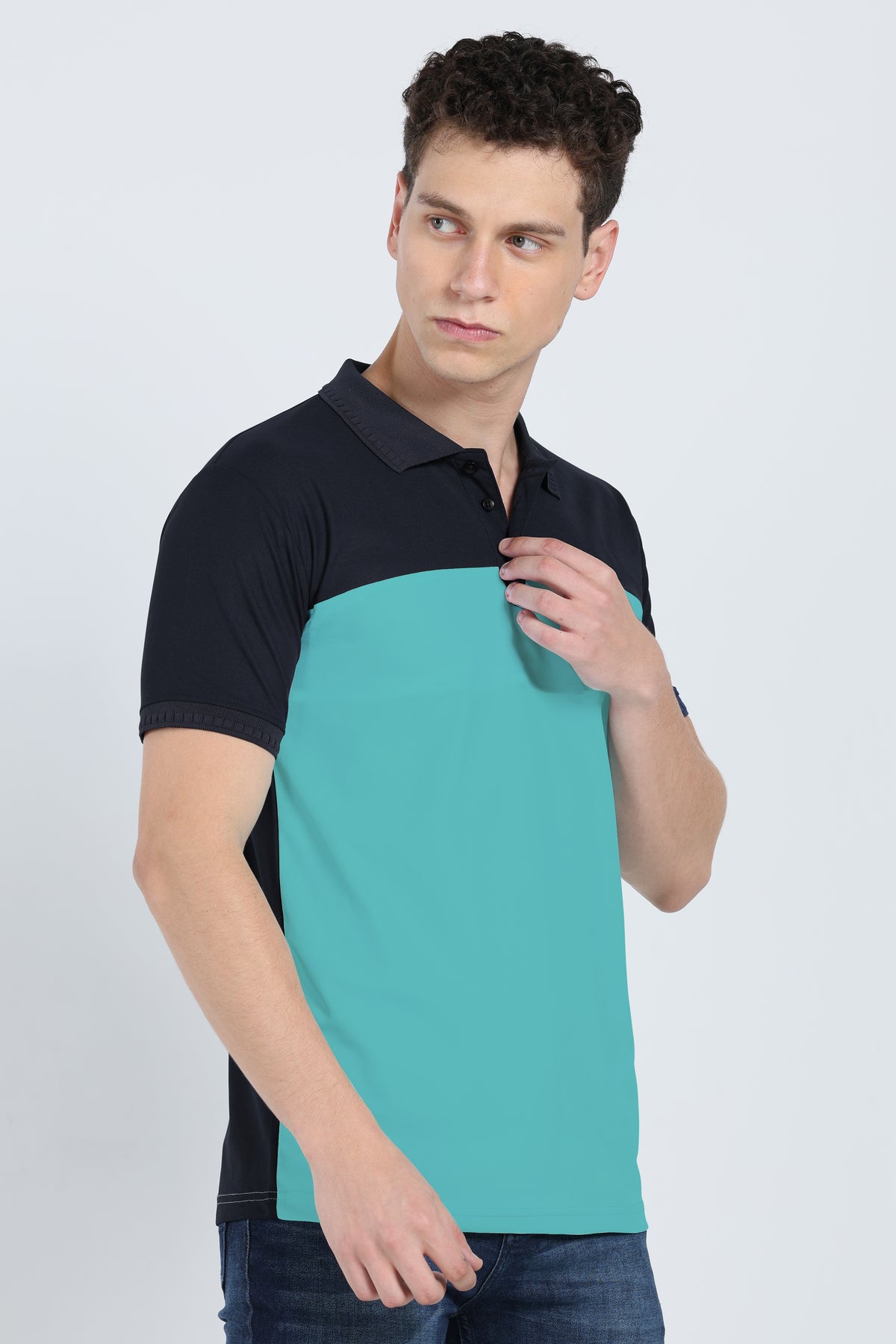 Bleu Alps men's contrast panel polyester polo t-shirt side angle