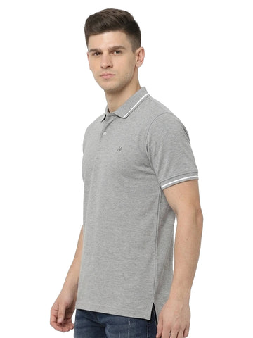 Men's Melange Grey Half Sleeve Polo T-Shirt Side View - Bleu Alps