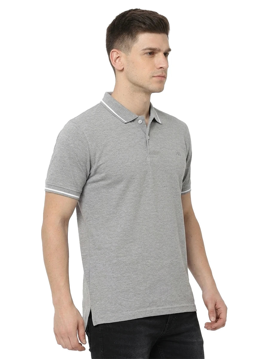 Men's Melange Grey Half Sleeve Polo T-Shirt Side View - Bleu Alps