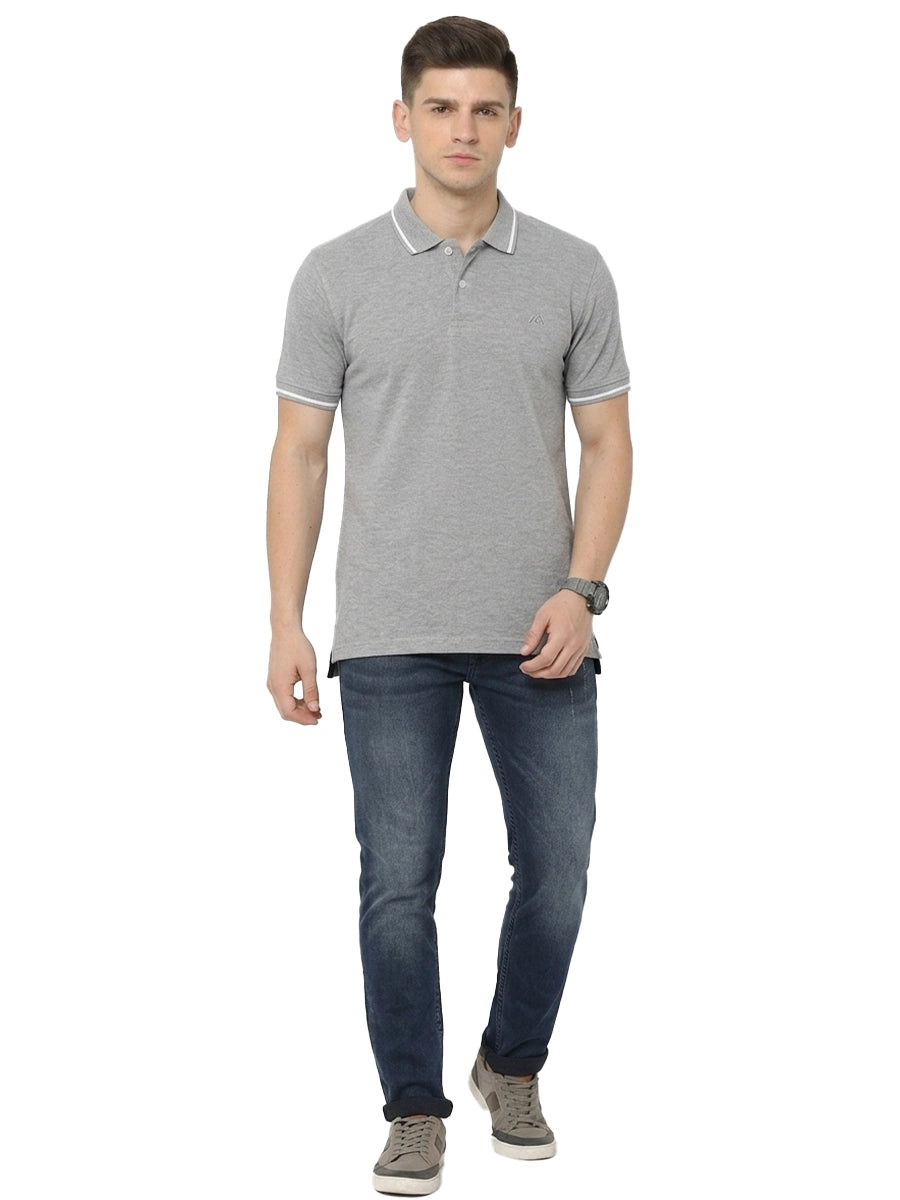 Men's Melange Grey Regular Fit Polo T-Shirt Angle View