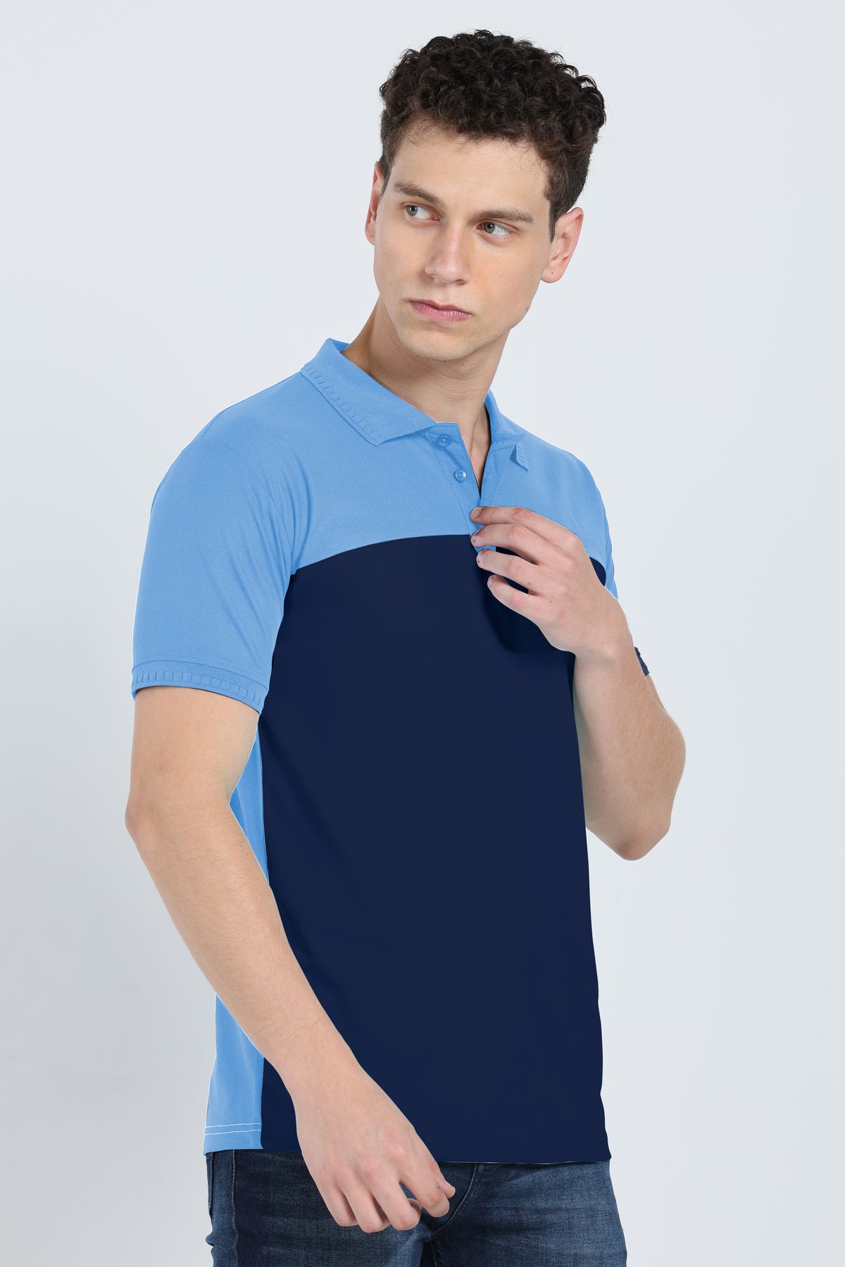 Bleu Alps men's contrast panel polyester polo t-shirt side angle