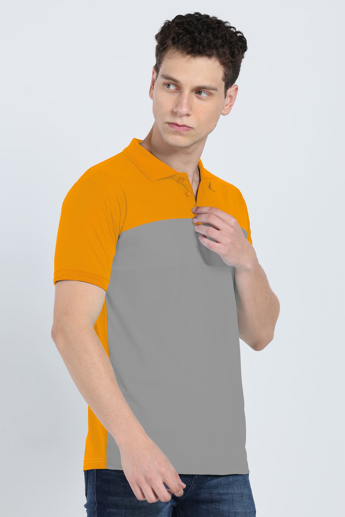 Bleu Alps men's contrast panel polyester polo t-shirt side angle