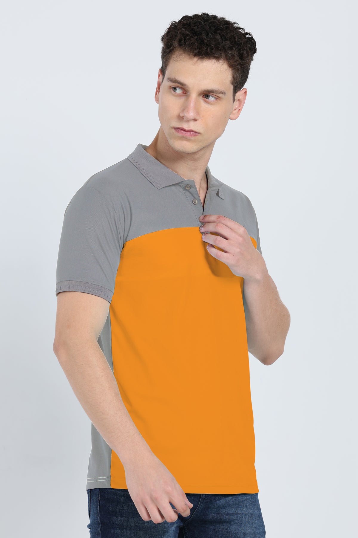 Bleu Alps men's contrast panel polyester polo t-shirt side angle