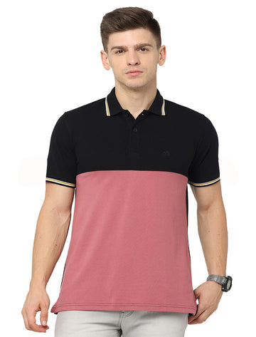 Men Polo Pure Rich Cotton T-Shirt Black & Pink
