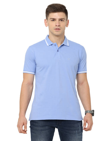 Men Polo Plain Rich Cotton T-Shirt - Blue