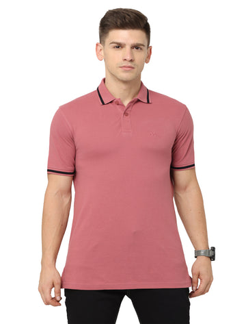 Men Polo Plain Rich Cotton T-Shirt - Dusky Rose