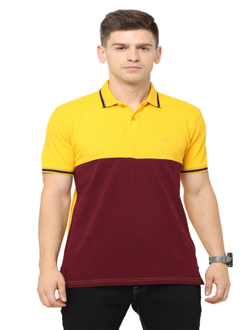 Men Polo Pure Rich Cotton T-Shirt  Yellow & Maroon