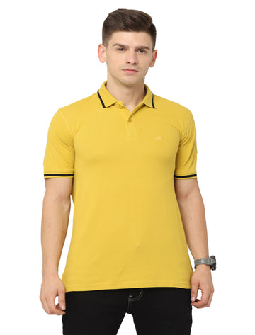 Men Polo Plain Rich Cotton T-Shirt - Saffron Mango