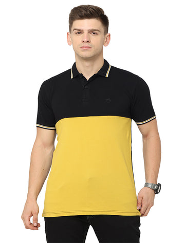 Men Polo Pure Rich Cotton T-Shirt  Black & Yellow