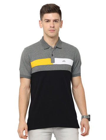 Men Polo Plain Rich Cotton T-Shirt - Gray/Black