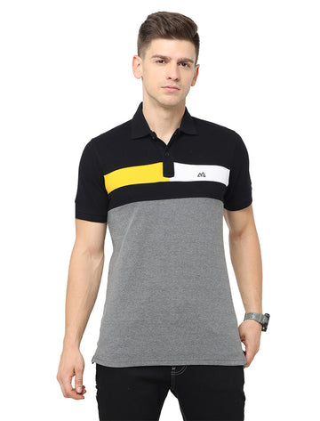 Men Polo Plain Rich Cotton T-Shirt - Black/Gray