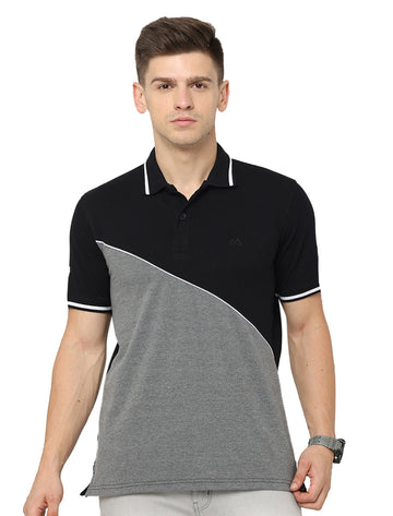 Men Polo Pure Rich Cotton T-Shirt Black & Gray melange