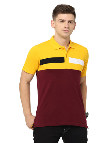Men Polo Plain Rich Cotton T-Shirt - Dark Yellow & Maroon