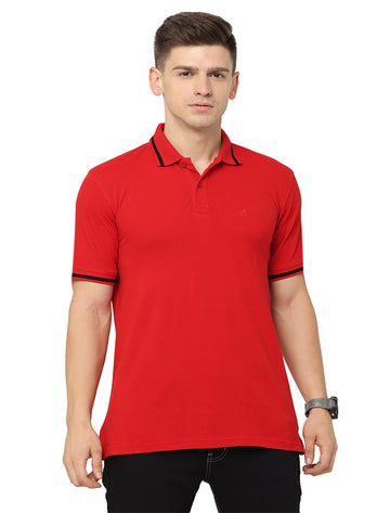 Men Polo Plain Rich Cotton T-Shirt - Red