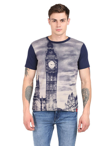 Men Round Neck Half Sleeve T-Shirt with Printed