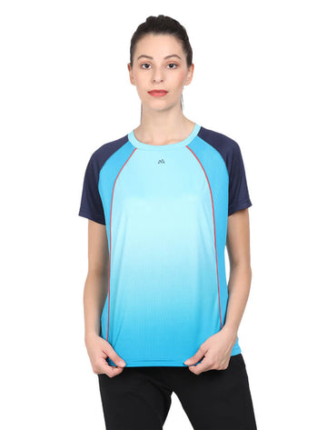 Women Activewear Sports Round Neck Half Sleeve T-Shirt With Print