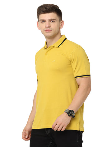 Men Polo Plain Rich Cotton T-Shirt - Saffron Mango