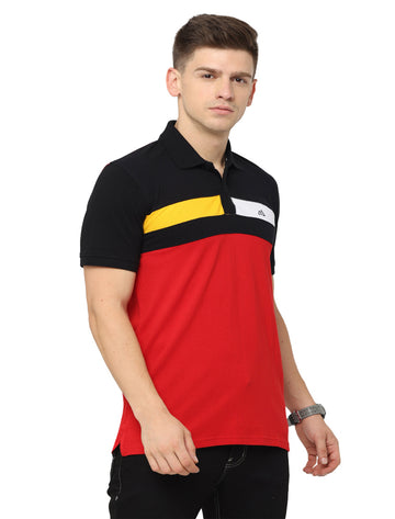 Men Polo Plain Rich Cotton T-Shirt - Black/Red