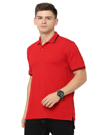 Men Polo Plain Rich Cotton T-Shirt - Red