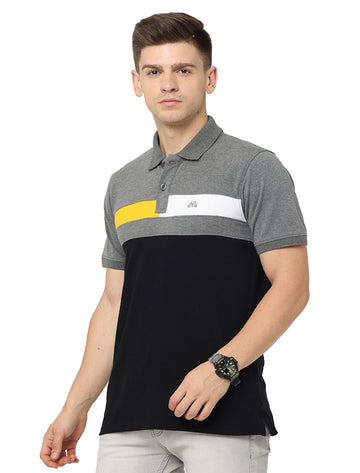 Men Polo Plain Rich Cotton T-Shirt - Gray/Black