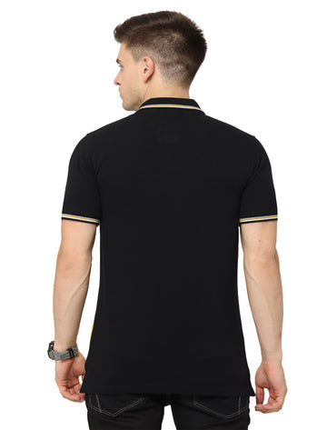 Men Polo Pure Rich Cotton T-Shirt  Black & Yellow