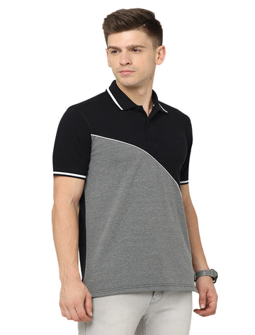 Men Polo Pure Rich Cotton T-Shirt Black & Gray melange