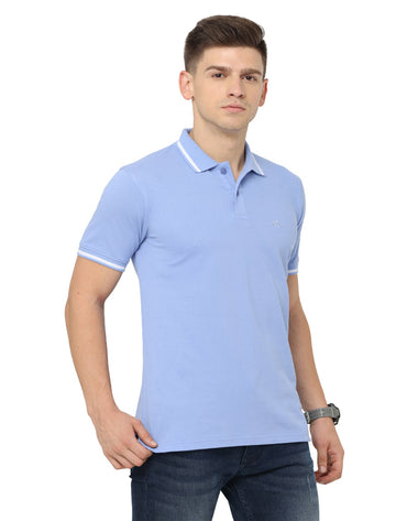 Men Polo Plain Rich Cotton T-Shirt - Blue