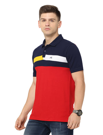 Men Polo Plain Rich Cotton T-Shirt - Navy/Red