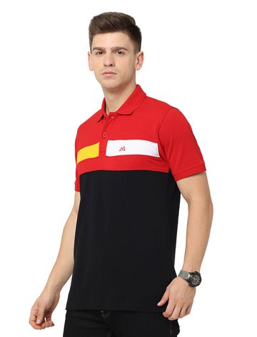 Men Polo Plain Rich Cotton T-Shirt - Red/Black