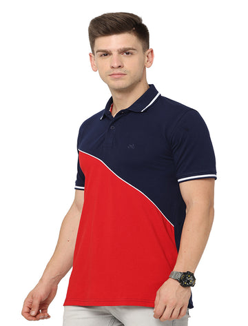 Men Polo Pure Rich Cotton T-Shirt Navy & Red