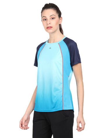Women Activewear Sports Round Neck Half Sleeve T-Shirt With Print