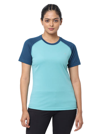 Women Sports Wear T Shirt - Wedge Wood/Sky blue