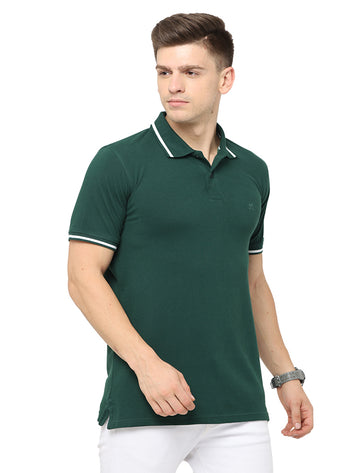 Men Polo Plain Rich Cotton T-Shirt - Dark Green