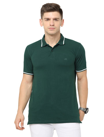 Men Polo Plain Rich Cotton T-Shirt - Dark Green