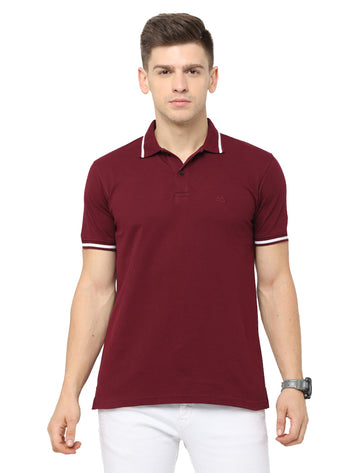 Men Polo Plain Rich Cotton T-Shirt - Maroon