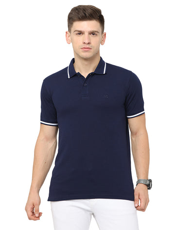 Men Polo Plain Rich Cotton T-Shirt - Navy