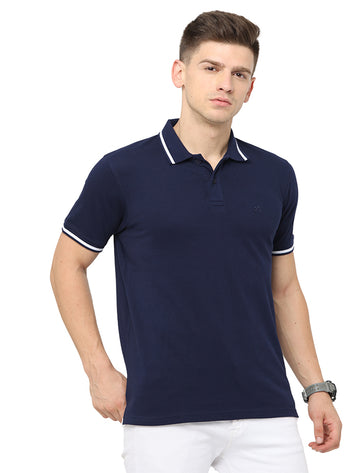 Men Polo Plain Rich Cotton T-Shirt - Navy
