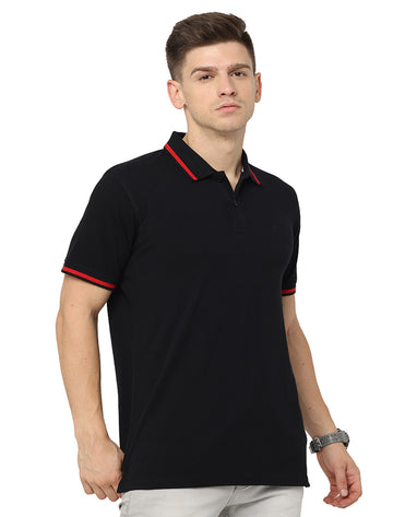 Men Polo Plain Rich Cotton T-Shirt - Black