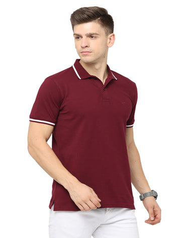 Men Polo Plain Rich Cotton T-Shirt - Maroon