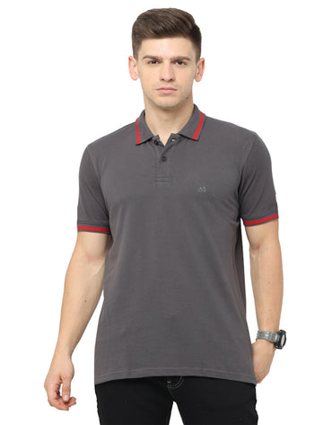 Men Polo Plain Rich Cotton T-Shirt - Gray
